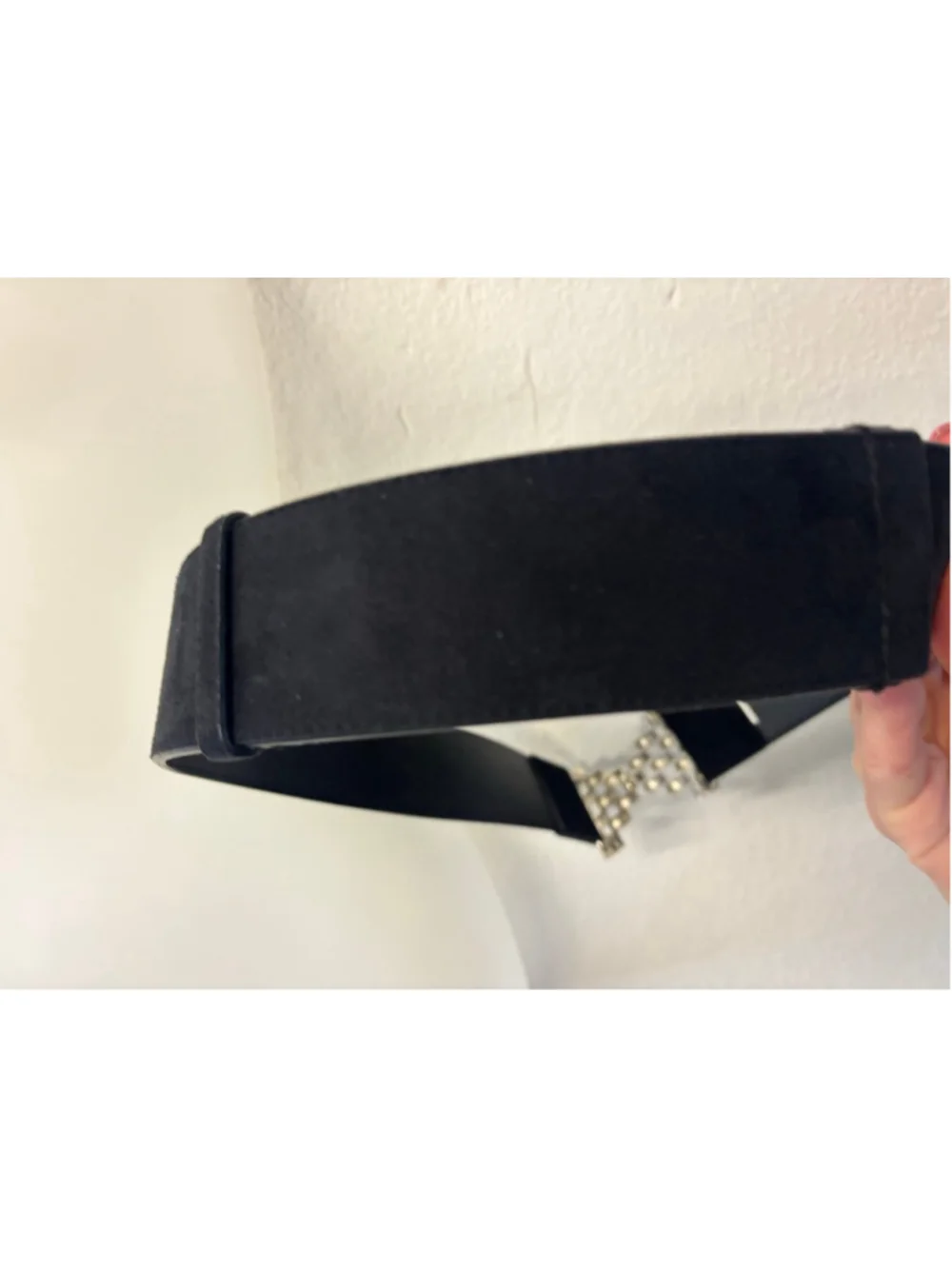 EXPRESS Black Silver Chain Link Belt One Size Faux Suede Mob Wife